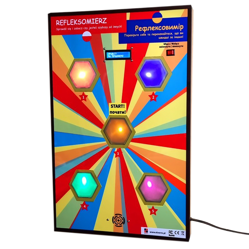 Refleksometr to trenażer spostrzegawczości, pamięci krótkotrwałej i koordynacji wzrokowo-słuchowo-motorycznej z pięcioma podświe